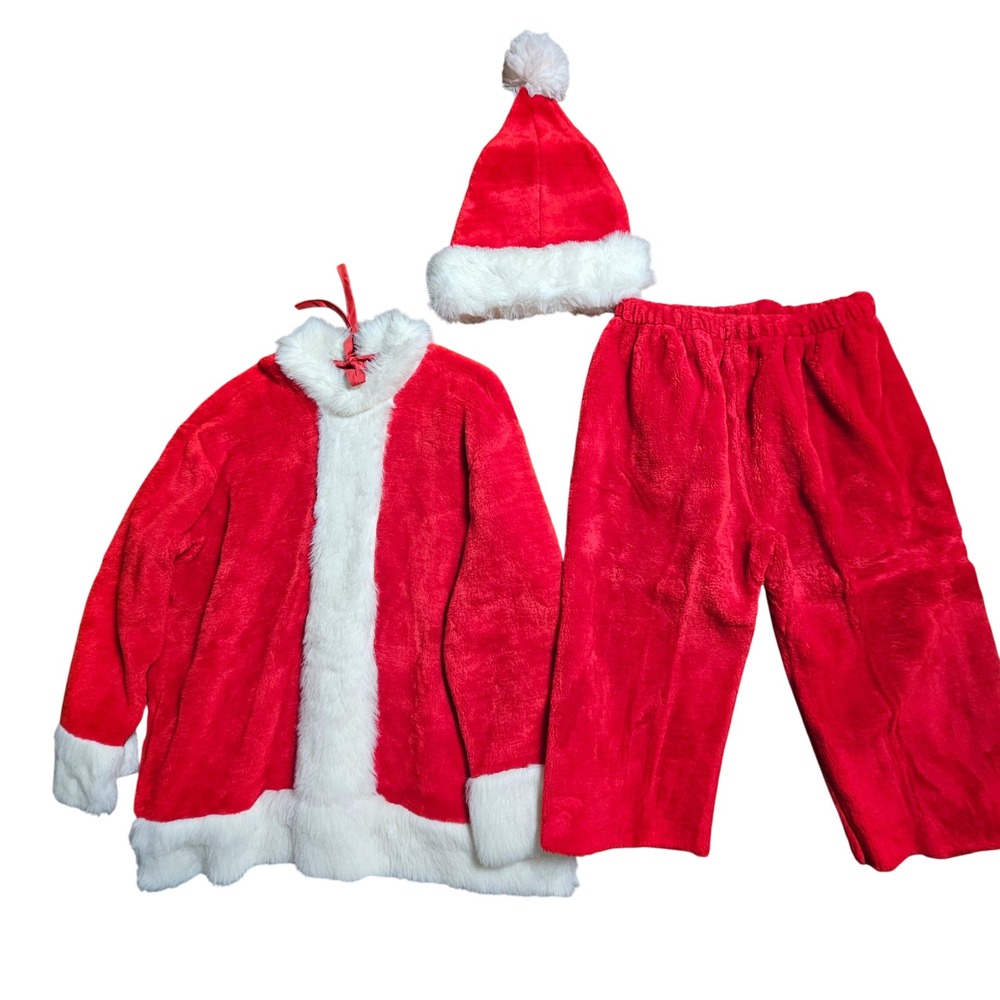 Vintage Rubie's Santa Claus 3pc Set Suit Plush Fur Jacket Pants Hat One Size USA